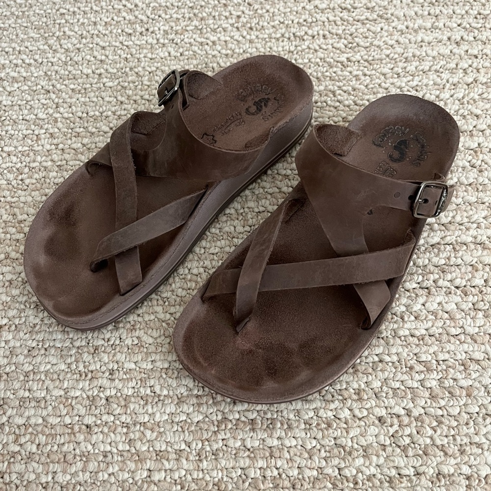 Fantasy Sandals Ariadni Taupe Brown Toe Post Leather Strappy Sandals 37/6.5-7
